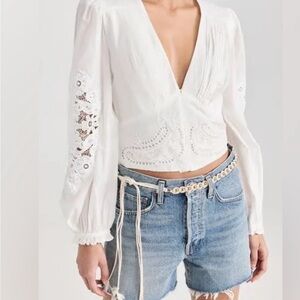 FARM Rio White Embroidered Blouse